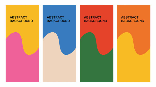 Four vertically oriented abstract backgrounds feature vibrant color blocking and flowing wavy shapes creating a modern and dynamic visual composition high quality professional detailed elegant stylish