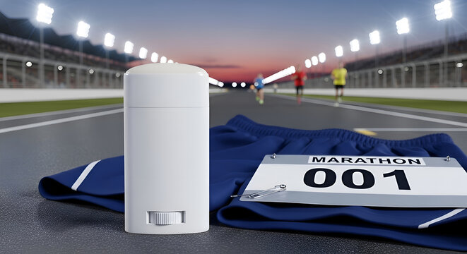 Marathon running bib number and smartwatch.