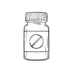 Fototapeta premium Outline of a medicine bottle with a pill inside on a plain background