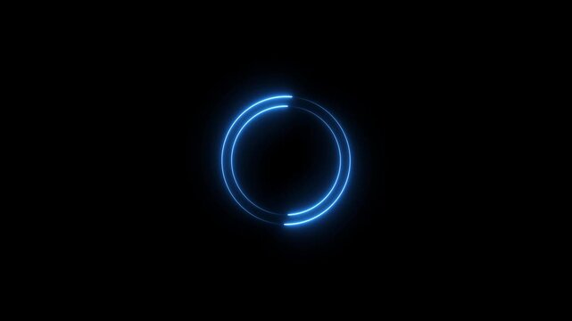 Neon light animated glowing double circle loading icon on black background 4k video.	