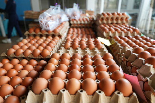 many fresh eggs at the market