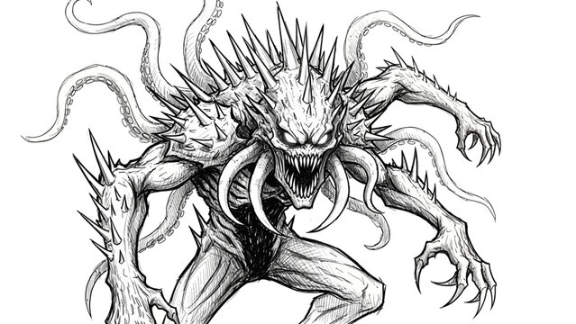 Monstrous creature with tentacles and spikes.