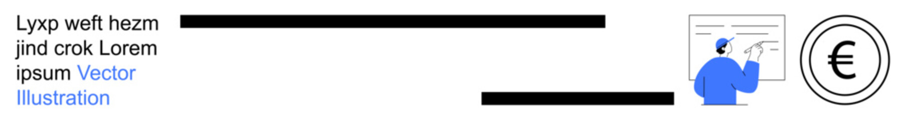 Obraz premium Finance, presentations, business strategy, currency analysis, economics, international trade. Euro symbol with person pointing at presentation chart. Finance and presentations concept