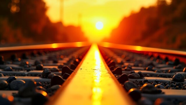Golden Sunset on Railway Tracks