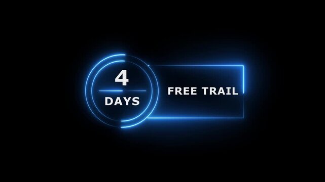 Neon text 4 days free trial business banner icon concept 4k animation.