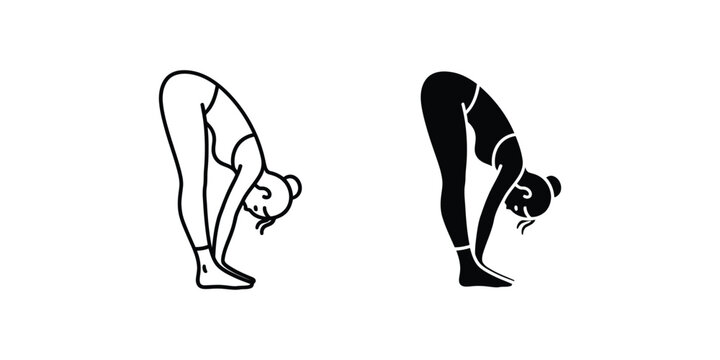 Standing forward fold yoga pose outline and silhouette styles