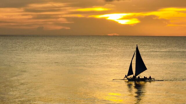 Serene landscape in Boracay Sunset Paraw Sailing. Philippines.