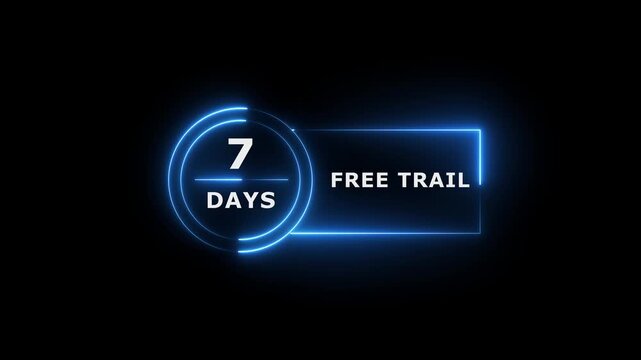Neon text 7 days free trial business banner icon concept 4k animation.