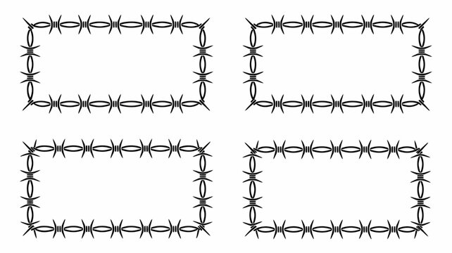 A graphic depiction showcases four rectangular frames constructed entirely from sharp coiled barbed wire creating a stark and defensive border high quality professional detailed modern elegant
