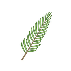 Fototapeta premium Simple illustration of a green fern leaf with a brown stem on a white background