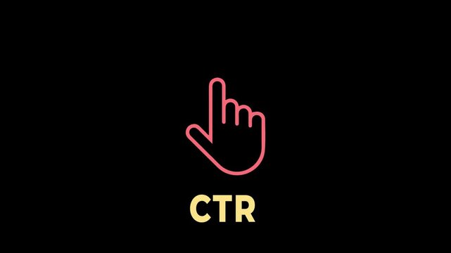 Click Through Rate CTR digital marketing performance analytics concept on the black background.  Motion graphics of online advertising optimization.  