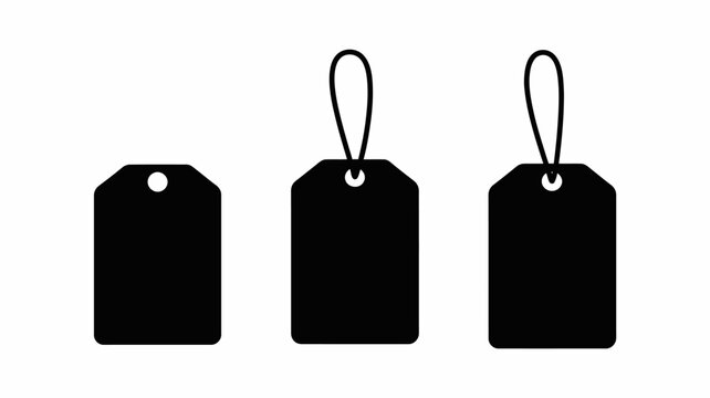 A minimalist depiction of three black tags each featuring a hole for attachment arranged in a simple horizontal line high quality professional detailed modern elegant stylish