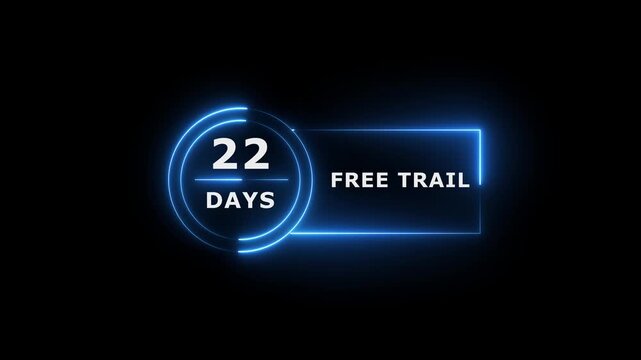 Neon text 22 days free trial business banner icon concept 4k animation.