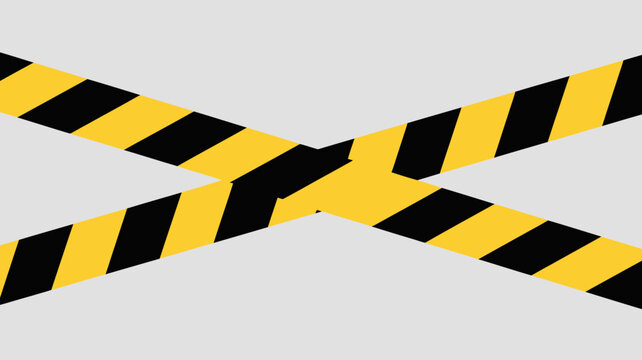 A close up view showcases two strips of caution tape crossing diagonally featuring bold yellow and black stripes against a gray background high quality professional detailed