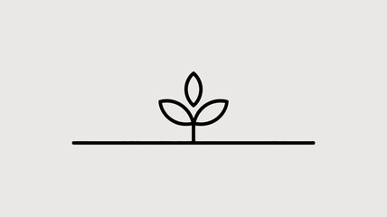 A minimalist line drawing depicts a simple plant sprout with three leaves emerging from a horizontal stem on a white background high quality professional detailed modern © DesignHub