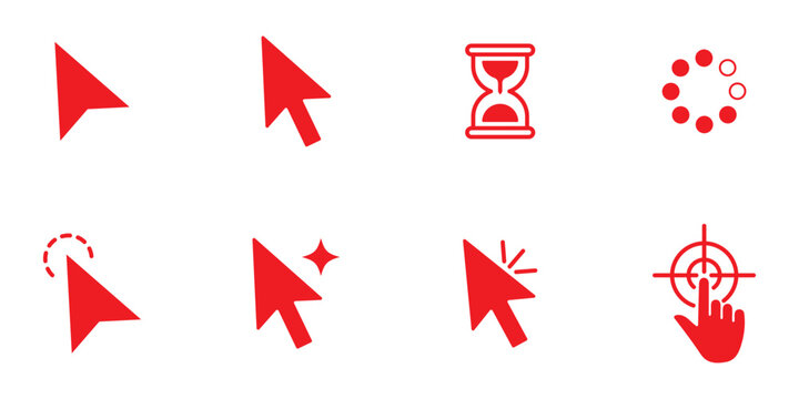 Click Hand and Cursor Pointer Icon Set &ndash; Tap Gesture, Mouse Click, Touchscreen Interaction Line Icons