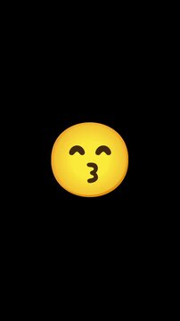 Yellow Kissing Face Emoji with Closed Happy Eyes and Puckered Lips Isolated on Black Background