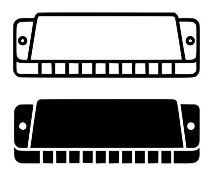 Harmonica minimalist icon, in outline and silhouette design