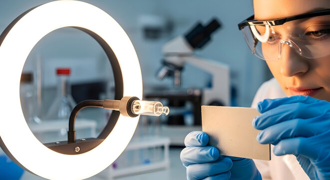 Scientist in lab with ring light.