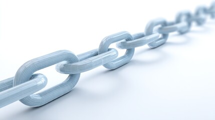 Fototapeta premium Pale blue chain close up against white background symbolic of connection