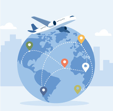 Global Delivery and Travel Illustration &ndash; Airplane Flying Around Earth