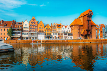 Gdansk with Motlawa river in Poland. Old town colourful house with Crane. Branch of the National Martime Museum © Zedspider