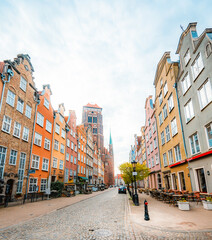 Gdansk with Motlawa river in Poland. Old town colourful house with saint Marys church i main square. © Zedspider