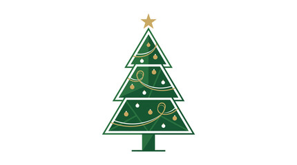 Fototapeta premium A minimalist, hand-drawn, stylized Christmas tree with golden decorations and star on top in a modern flat design style for holiday greeting cards and festive backgrounds