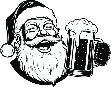 Santa Claus Holding Beer Mug Vector Illustration