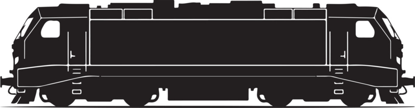 Black train locomotive, diesel engine, side view, vector illustration, transportation icon