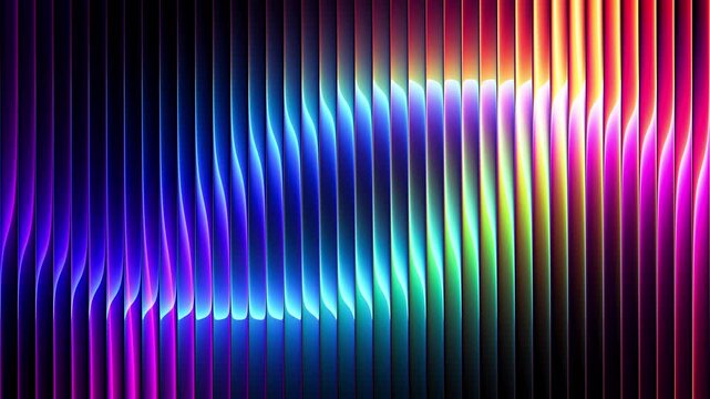 Colorful futuristic neon circles through textured glass. Luminous rings slowly rotating and distorted by ribbed glass for creative projects, digital screens and visual effects. Seamless loop. 4K video