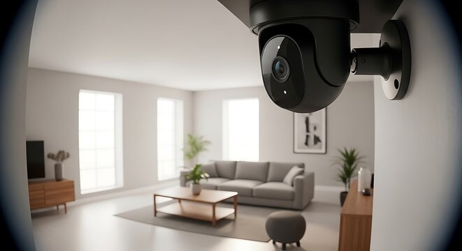 Security camera watching living room interior.