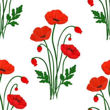 red poppies seamless pattern for fabric textiles and wallpaper for home and decor