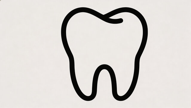 やわらかな灰色背景に配置したシンプルな歯の線画アイコン