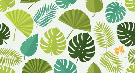 Fototapeta premium A vibrant illustration of various green tropical leaves on a sunny day