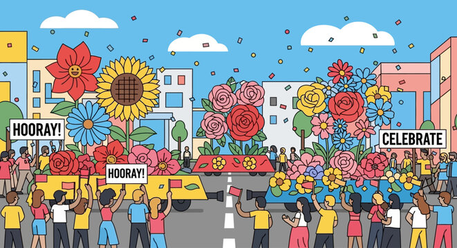 People celebrate with Kamehameha on a joyful day in a vibrant city