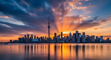 Obraz premium Toronto Skyline at Sunset - A Stunning Cityscape View.