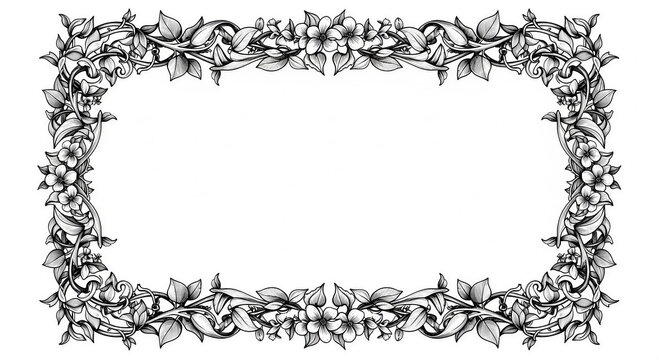 Ornate floral frame design with intricate leaves and flowers  