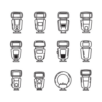 Collection of Camera Flashes and Lighting Equipment for Photography