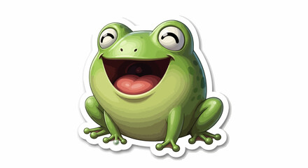 Fototapeta premium Happy cartoon frog with a wide smile and big eyes, isolated on white.