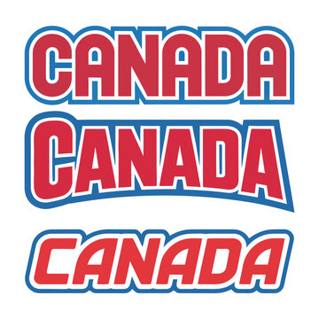 Canada text in bold red and blue letters, vector illustration