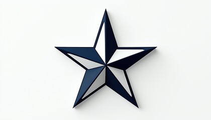 Obraz premium Minimalist dark blue and white five-pointed star shape with sharp angular points. Geometric emblem against plain backdrop. Simple graphic element for design.