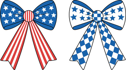 Obraz premium Two decorative bows one with American flag pattern the other with blue and white pattern