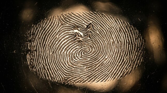 Close-up of a detailed fingerprint pattern, spiral and unique.