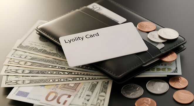 Loyalty card wallet cash money.