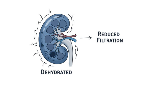Dehydrated human kidney medical illustration.