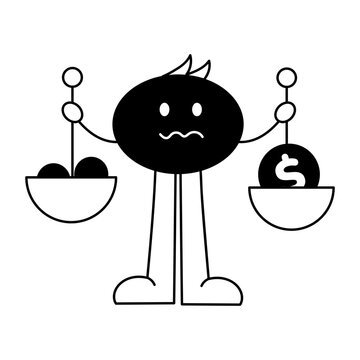 A glyph style icon showing money balancing
