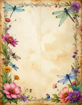 dragonfly nature aged paper sheet ephemera for junk journal 