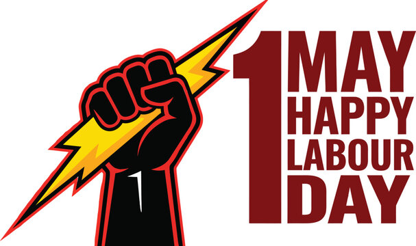 May day labour day fist with lightning bolt