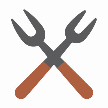 Modern BBQ Party Logo Design: Crossed grilling utensils and flame emblems for outdoor cooking and culinary gatherings